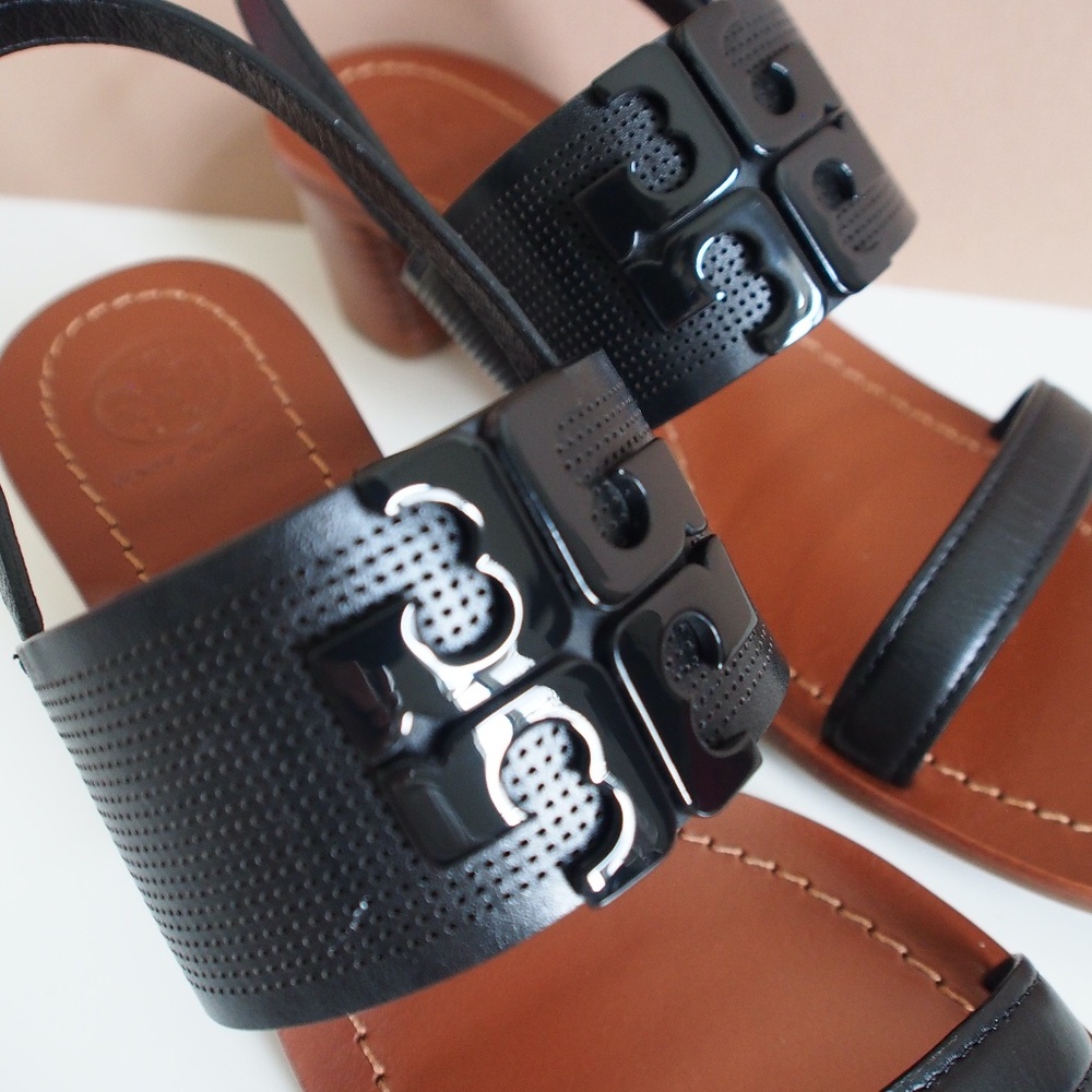 Tory Burch Lowell 2 Perforated  Sandals Black S 8